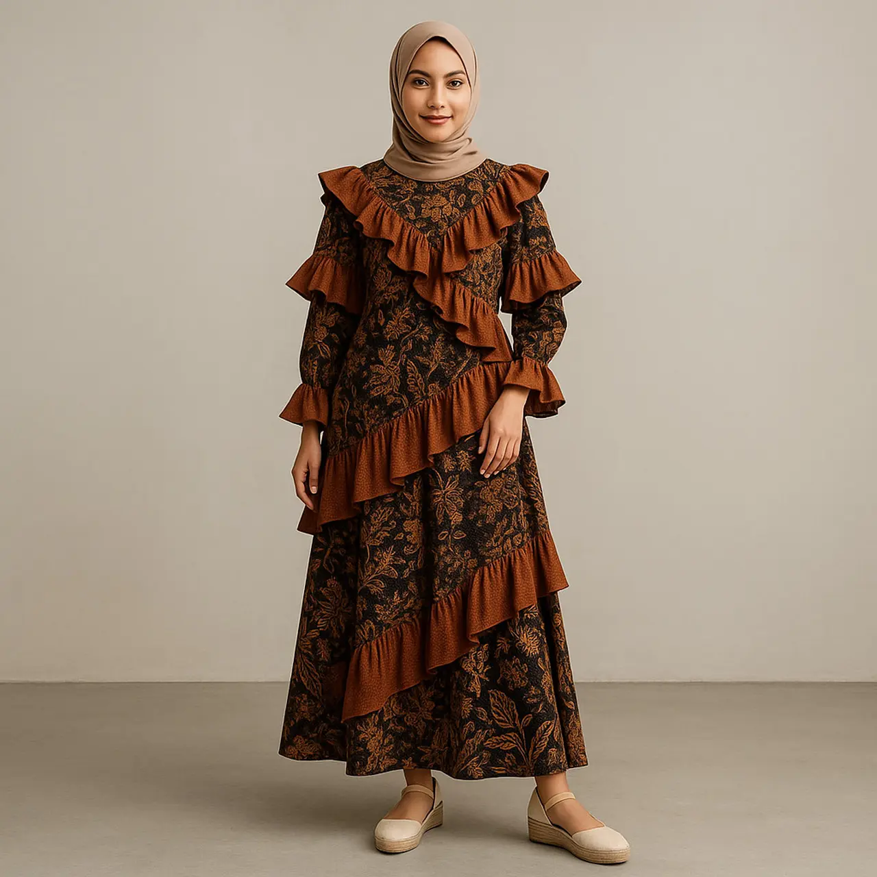 Model Baju Batik Lengan Ruffle Kekinian di 2025