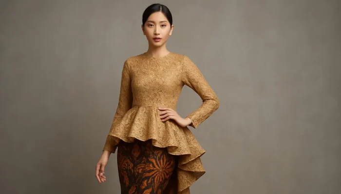 7 Model Gaun Batik Peplum Kombinasi Brokat, Tampilkan Siluet Tubuh Lebih Proporsional