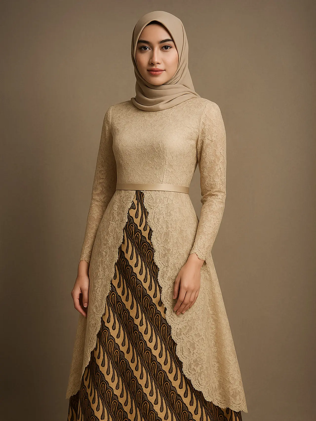 7 Inspirasi Long Dress Batik Brokat Lengan Panjang, Tampil Anggun dan Mewah di 2025 (sumber:AI)