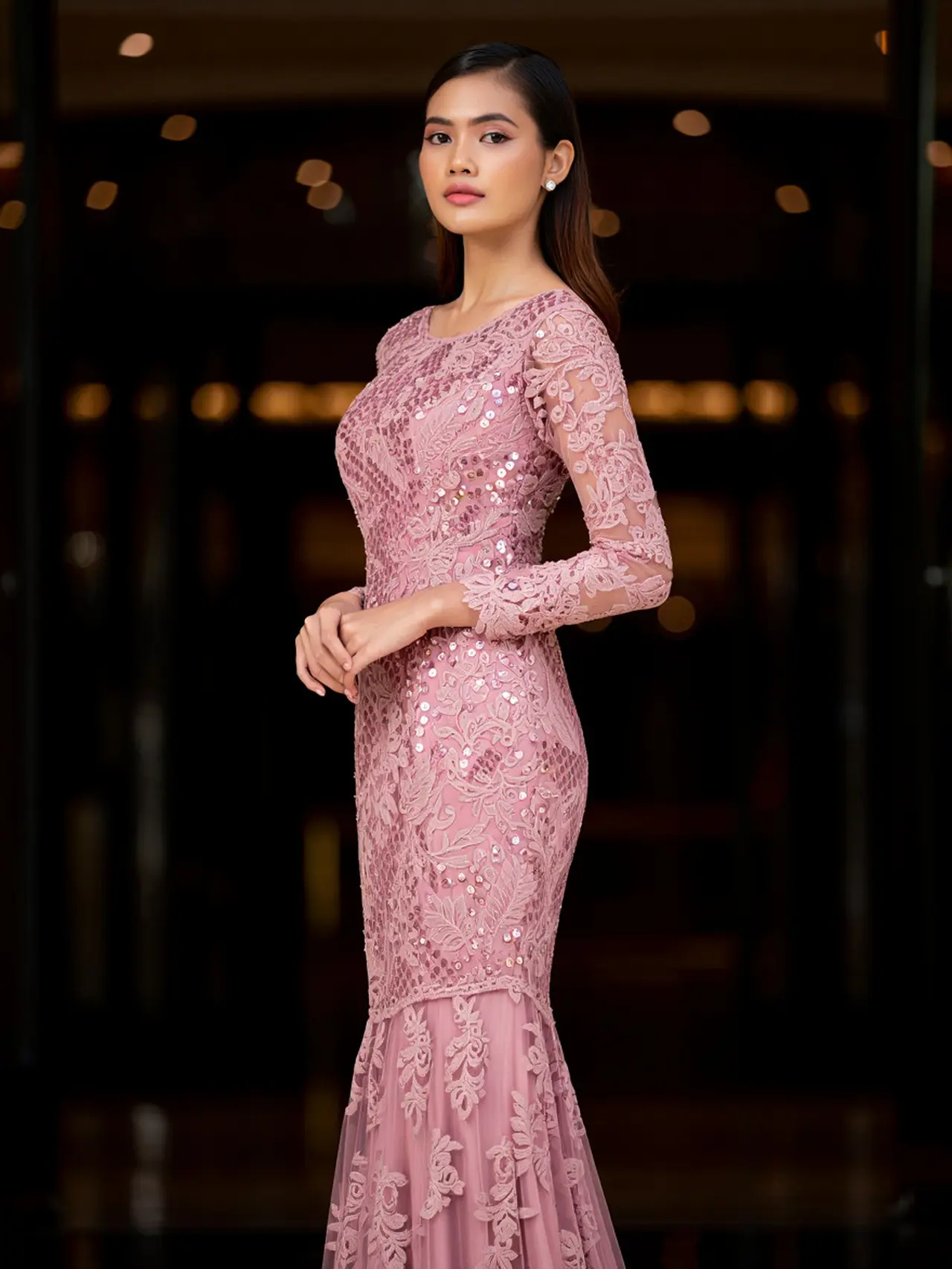 Long Dress Brokat Mermaid Dusty Pink Favorit 2025 (Reve)