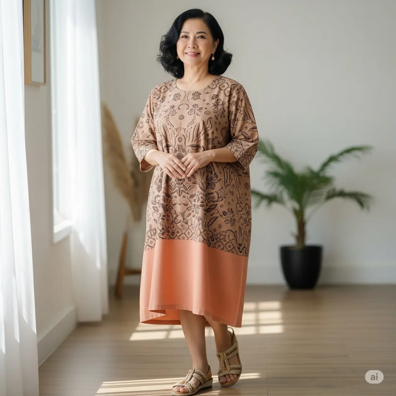 Dress Batik Loose Fit untuk Usia 50-an.