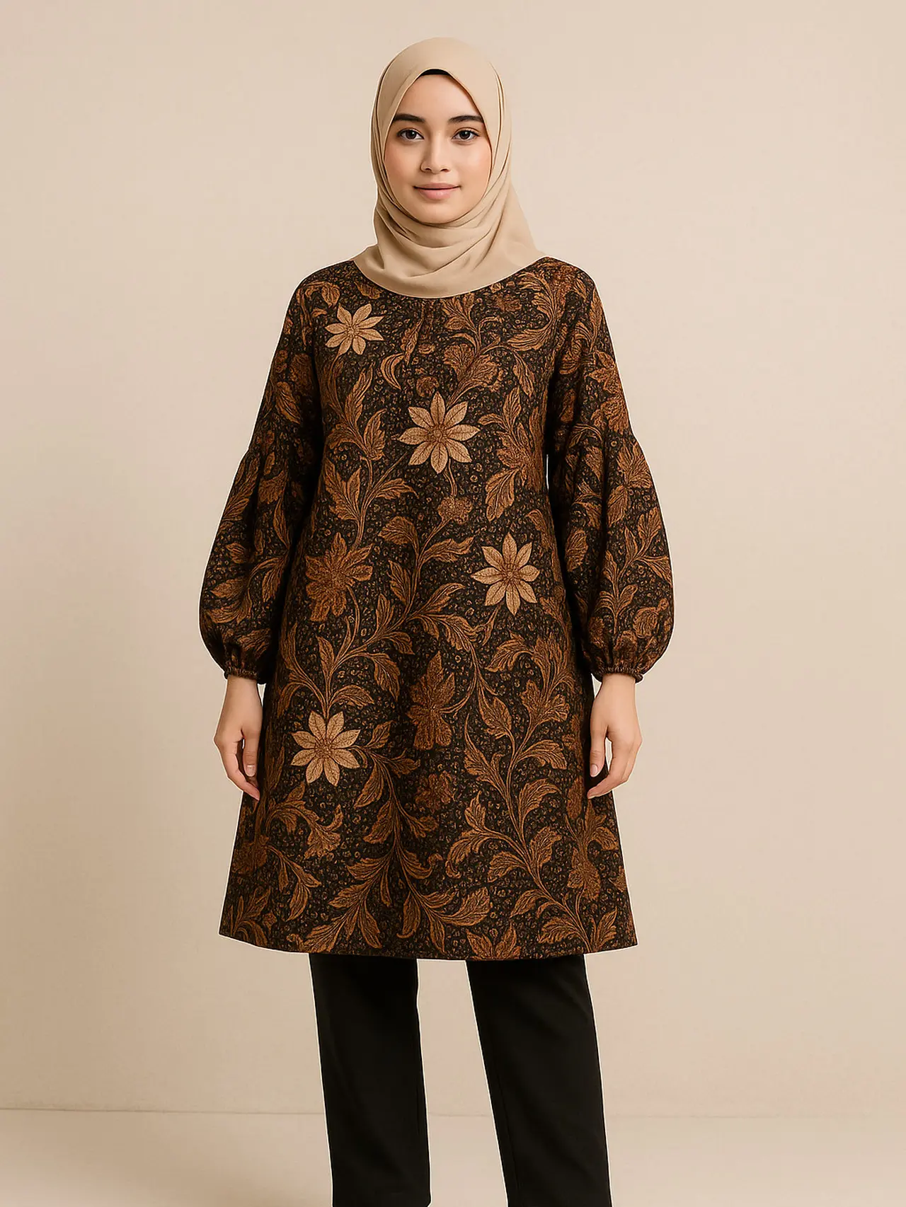 7 Inspirasi Tunik Batik Longgar Lengan Bishop/AI