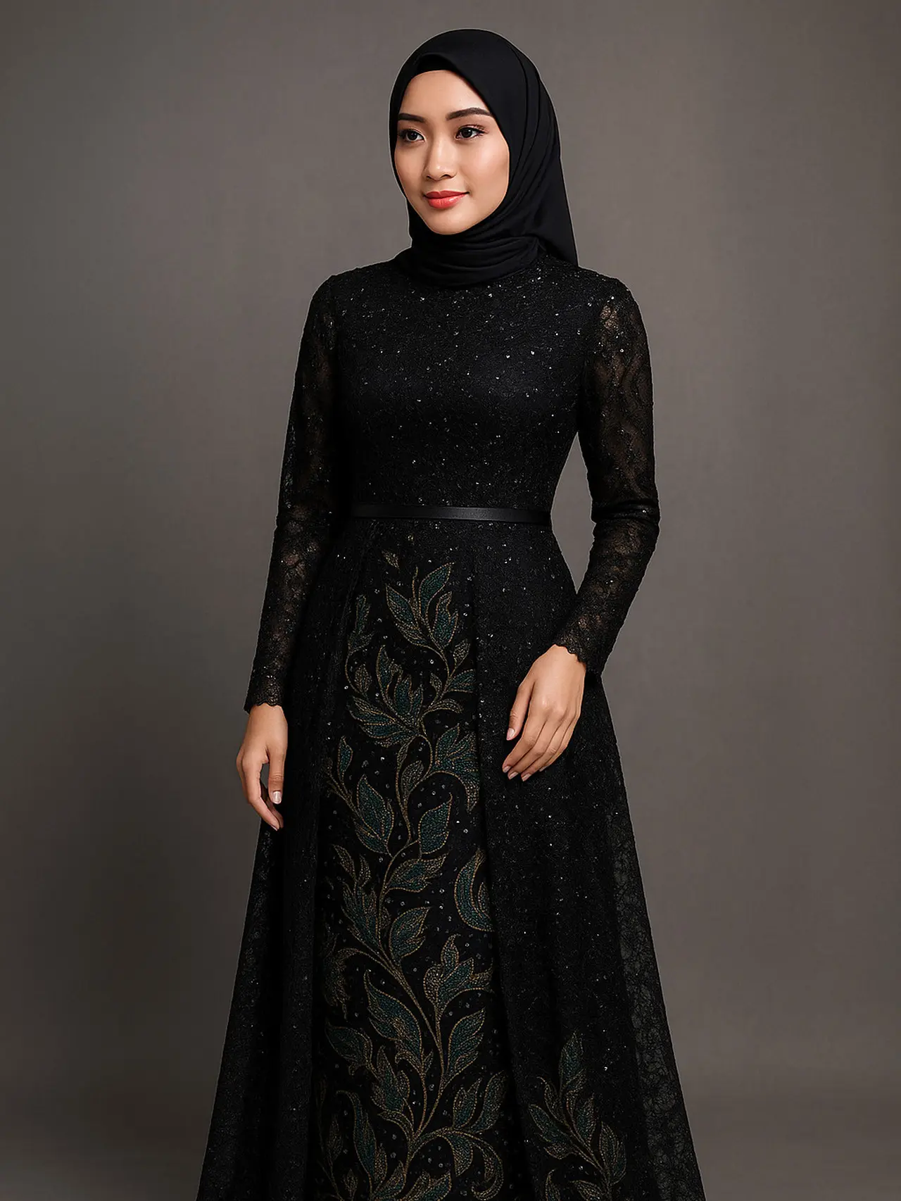7 Inspirasi Long Dress Batik Brokat Lengan Panjang, Tampil Anggun dan Mewah di 2025 (sumber:AI)