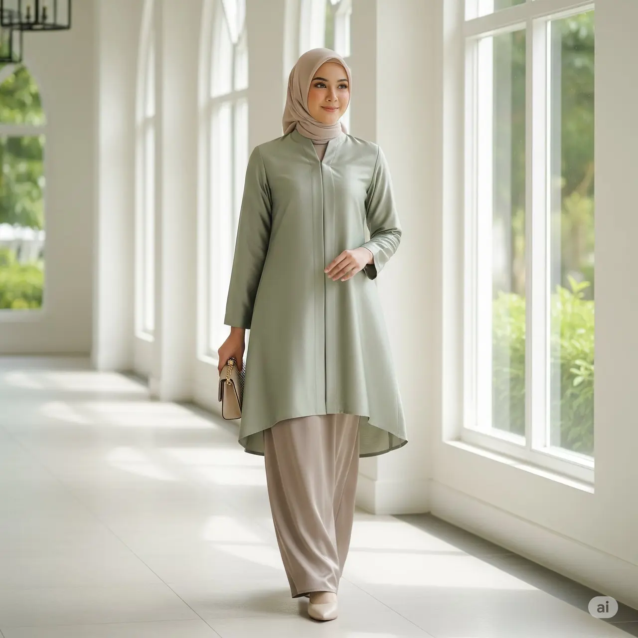 Kebaya Muslim Modern dengan Rok Satin Panjang. Foto: Gemini