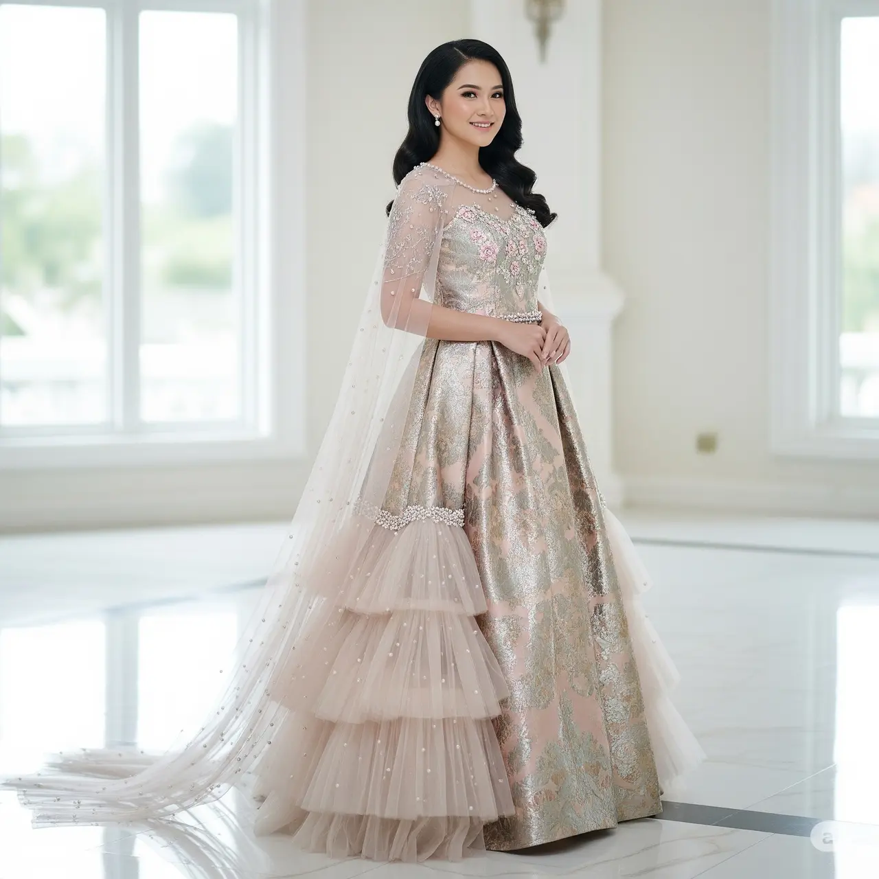 Model Long Dress Brokat Cape Elegan 2025