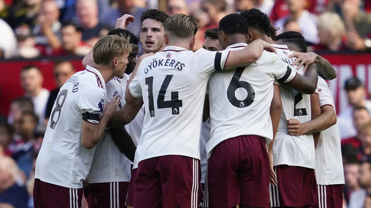 Potret pemain Arsenal pada laga pekan pertama Premier League musim 2025/2026 melawan Manchester United, Minggu (17/08/2025. (AP/Dave Thompson)