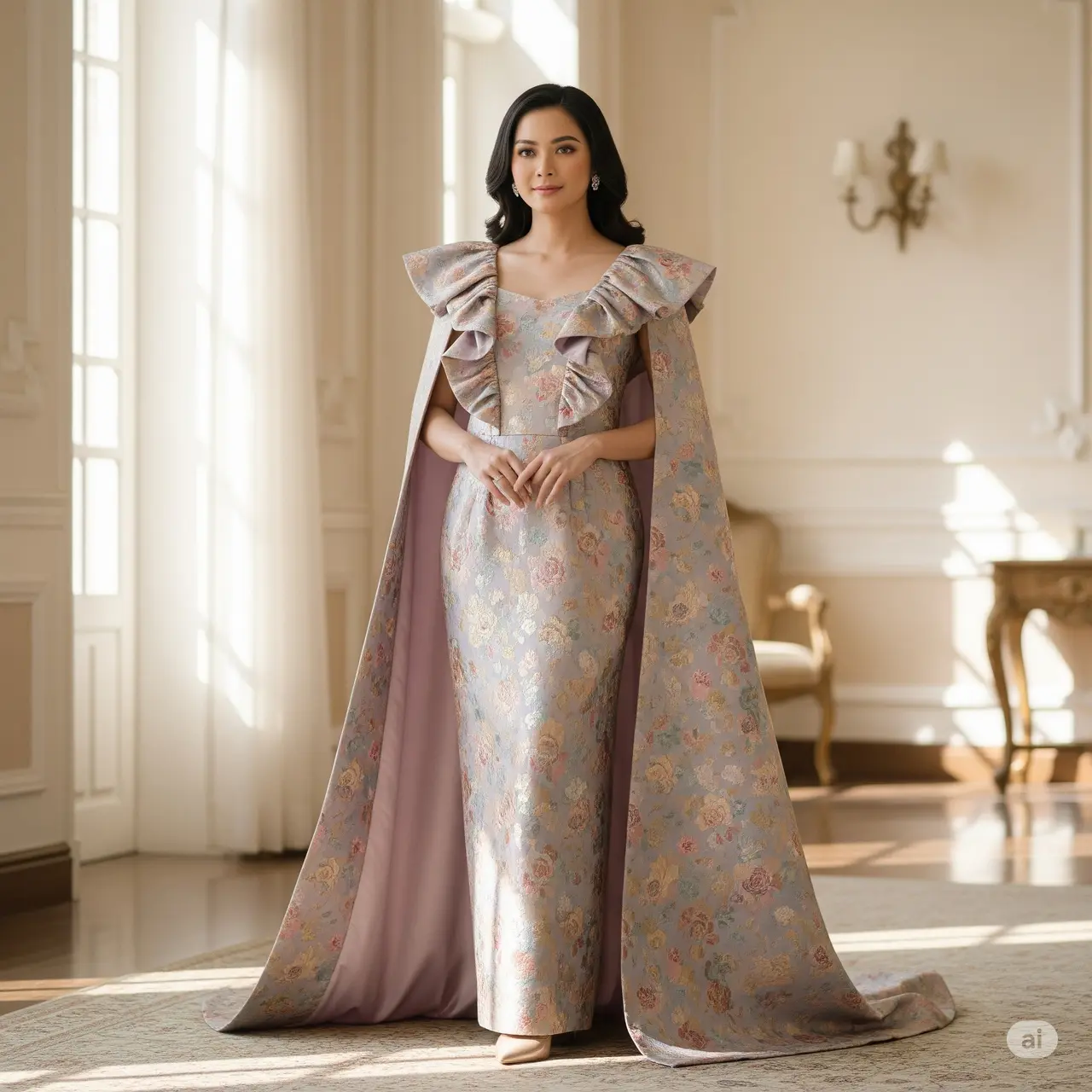 Model Long Dress Brokat Cape Elegan 2025