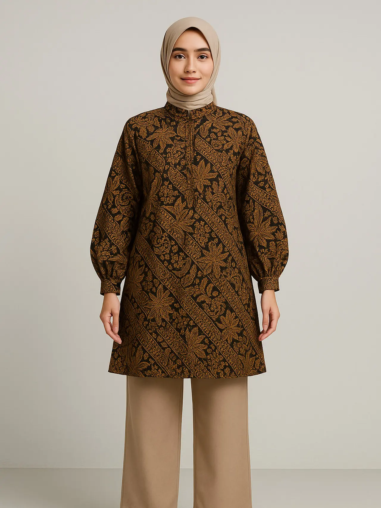 7 Inspirasi Tunik Batik Longgar Lengan Bishop/AI