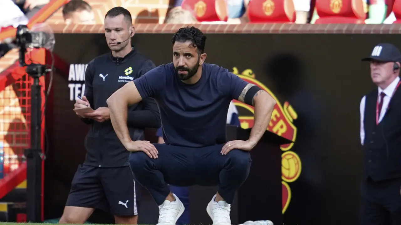 Ruben Amorim pada laga MU vs Arsenal pada pekan ke-1 Premier League 2025/2026 di Old Trafford, Minggu (17/8) malam WIB - AP Photo/Dave Thompson