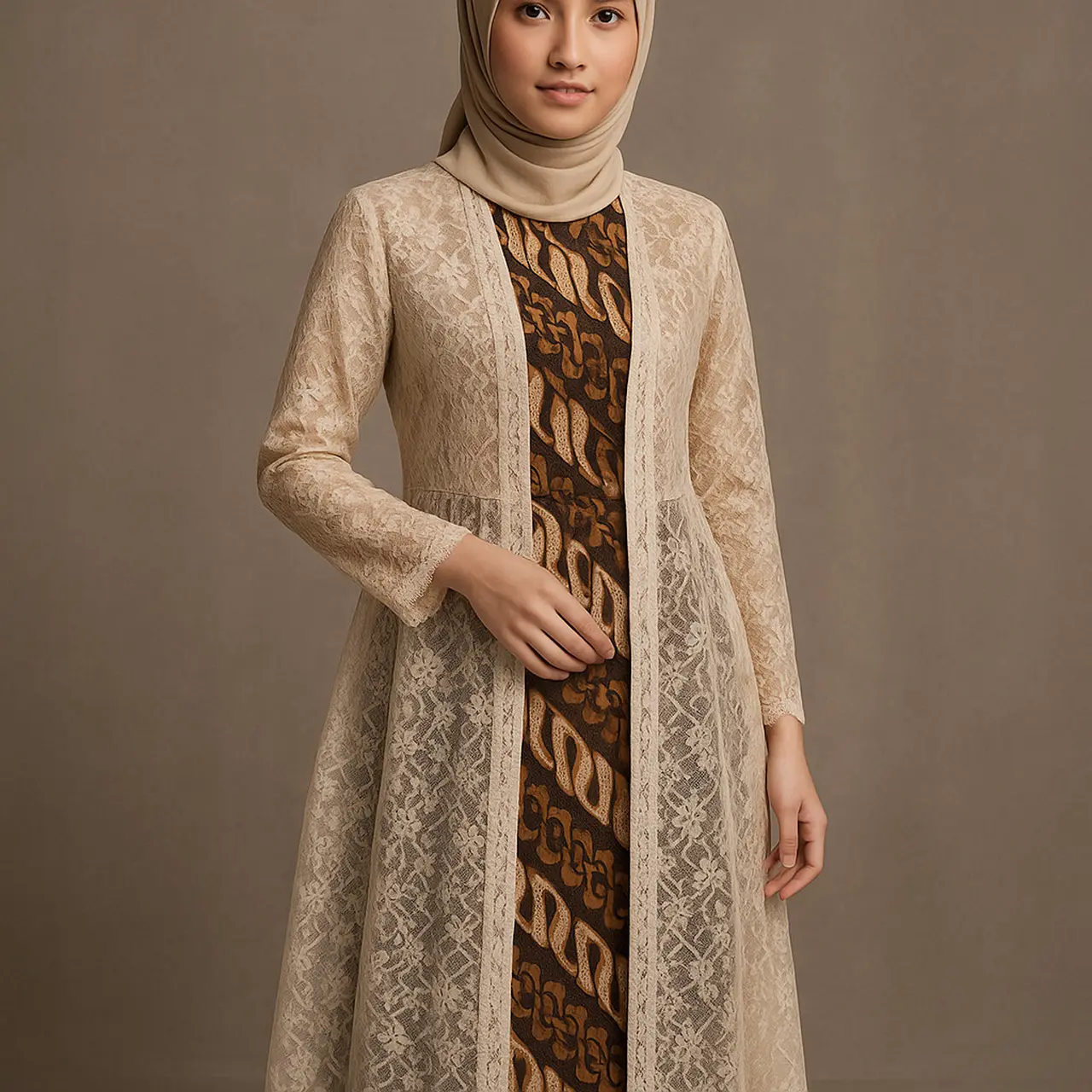 7 Inspirasi Long Dress Batik Brokat Lengan Panjang, Tampil Anggun dan Mewah di 2025 (sumber:AI)
