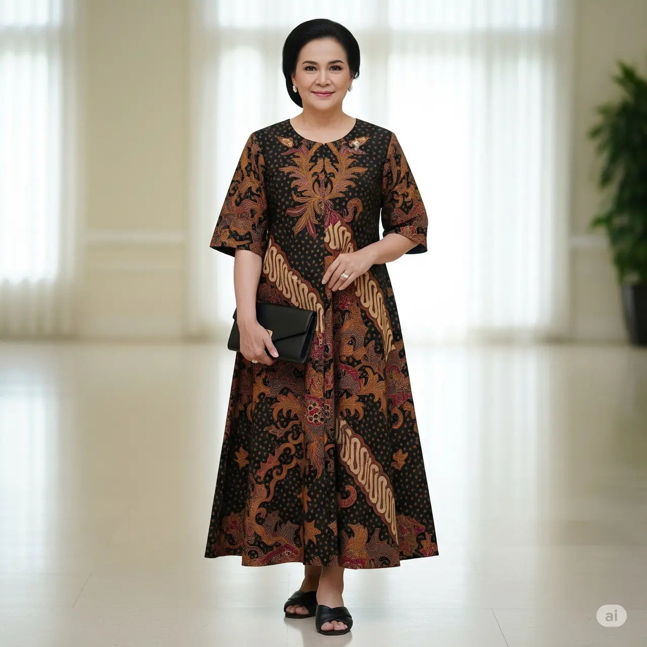 Dress Batik Loose Fit untuk Usia 50-an.