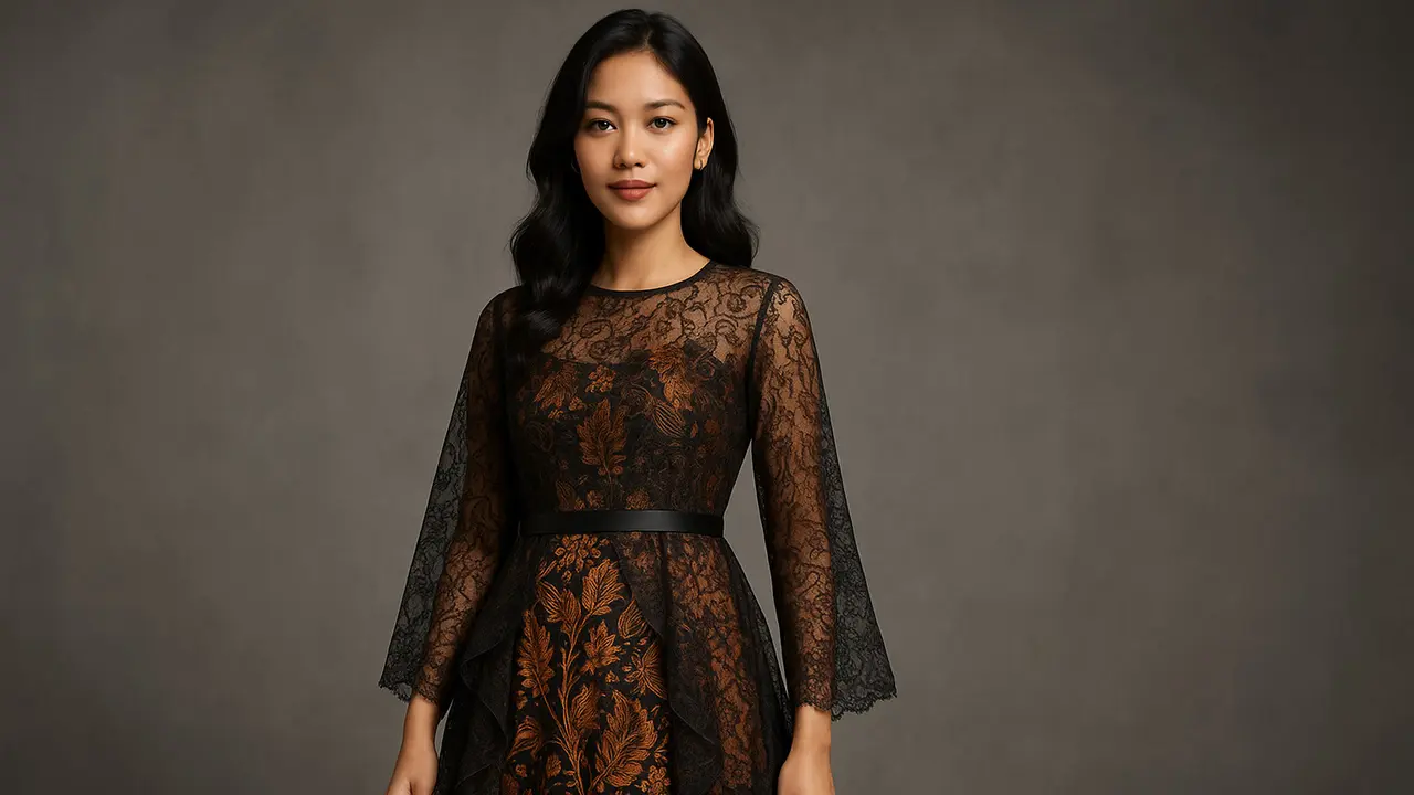 7 Inspirasi Long Dress Batik Brokat Lengan Panjang, Tampil Anggun dan Mewah di 2025 (sumber:AI)