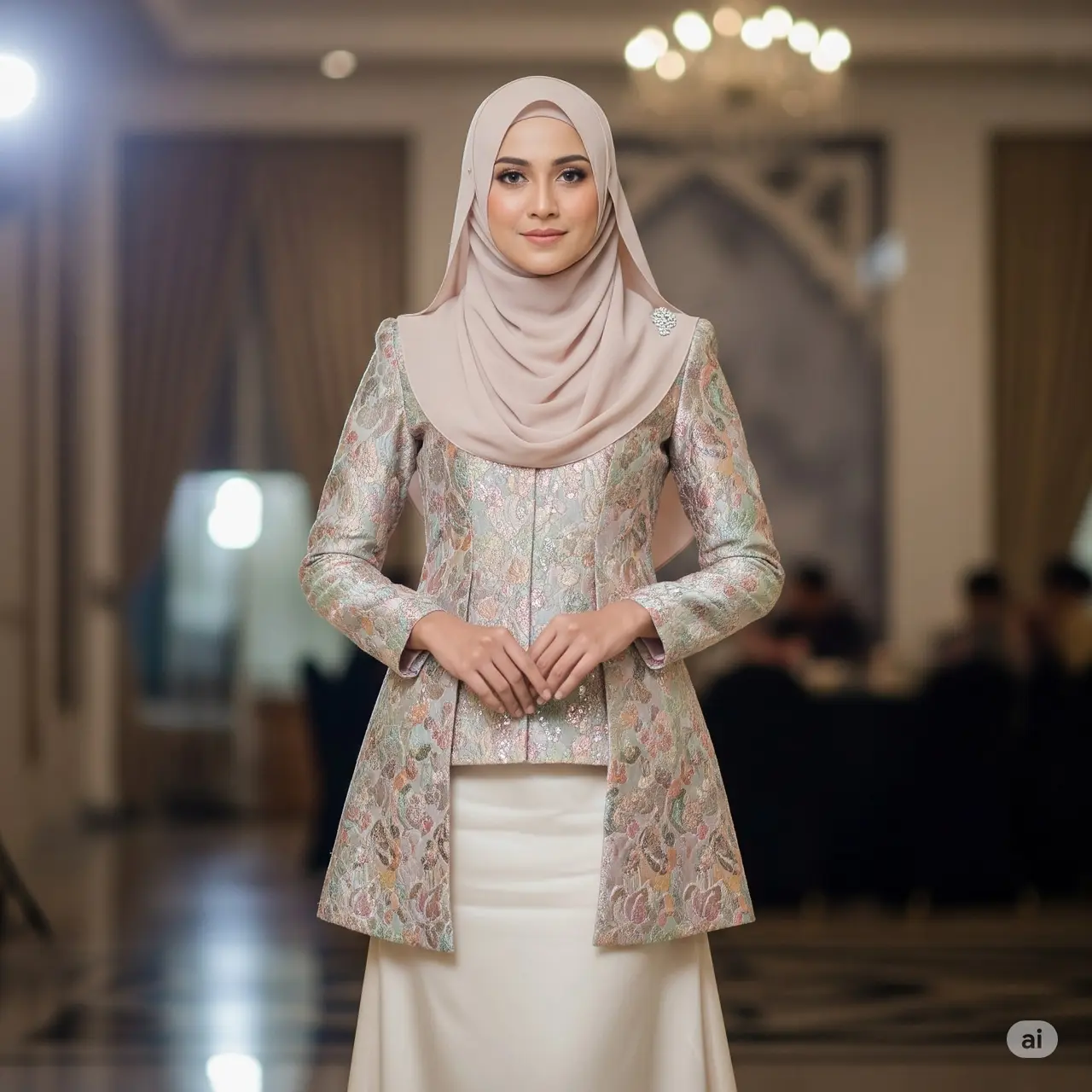Kebaya Muslim Modern dengan Rok Satin Panjang. Foto: Gemini