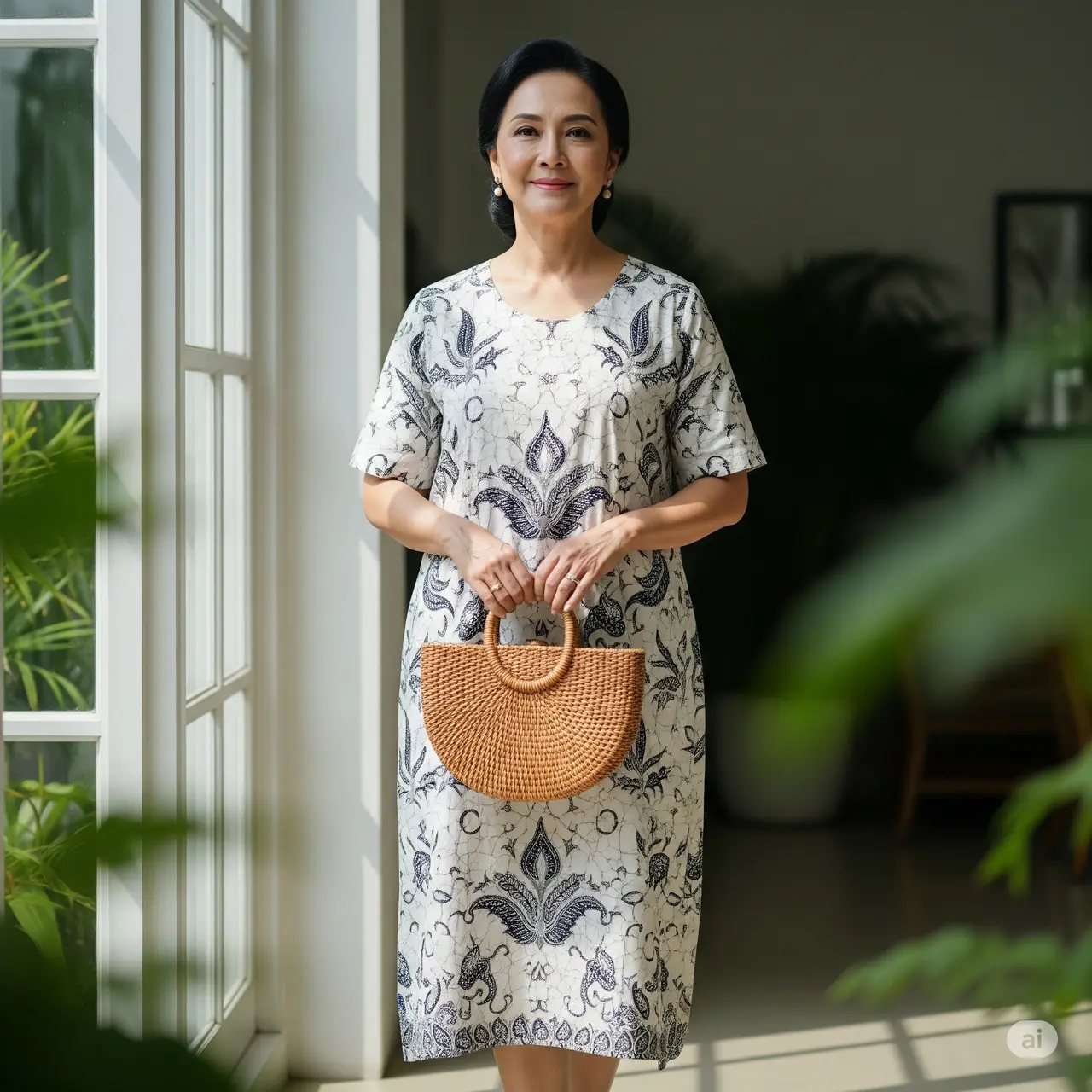 Dress Batik Loose Fit untuk Usia 50-an.
