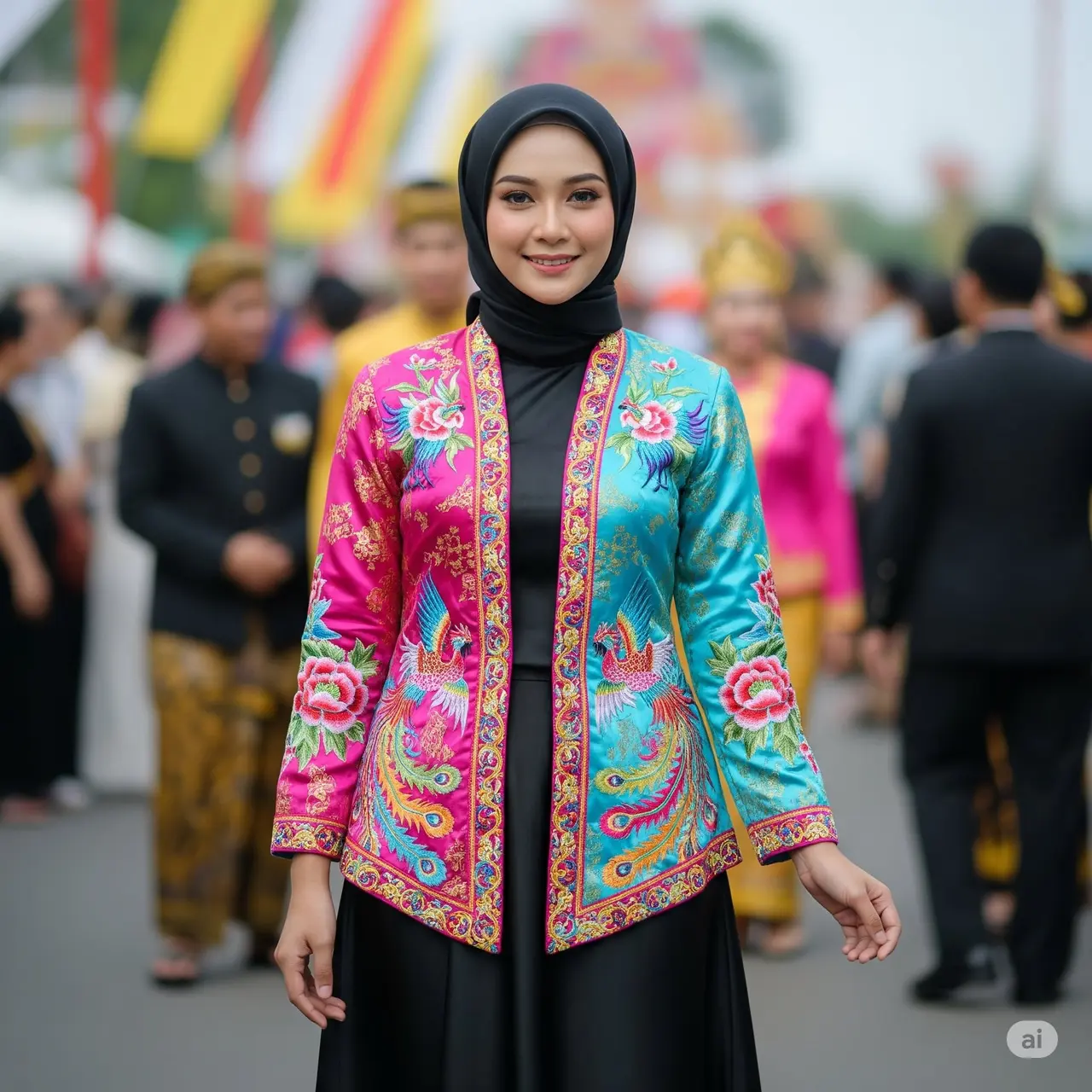 Kebaya Muslim Modern dengan Rok Satin Panjang. Foto: Gemini