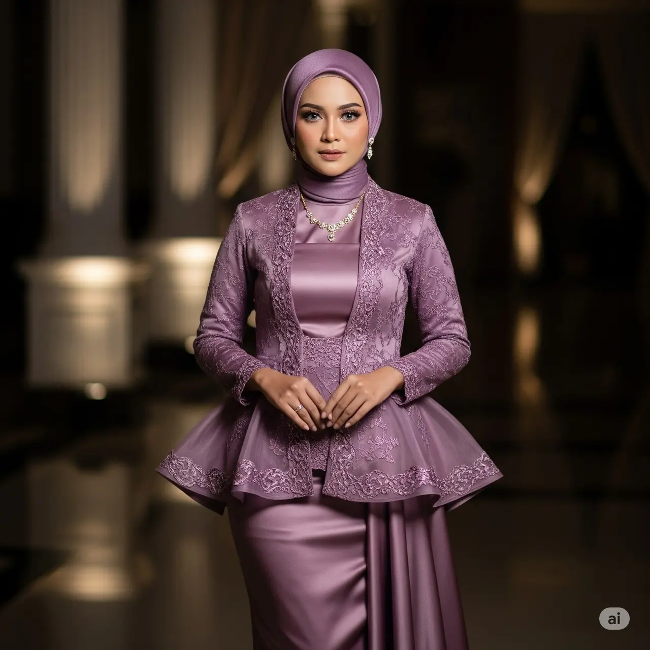 Kebaya Muslim Modern dengan Rok Satin Panjang. Foto: Gemini
