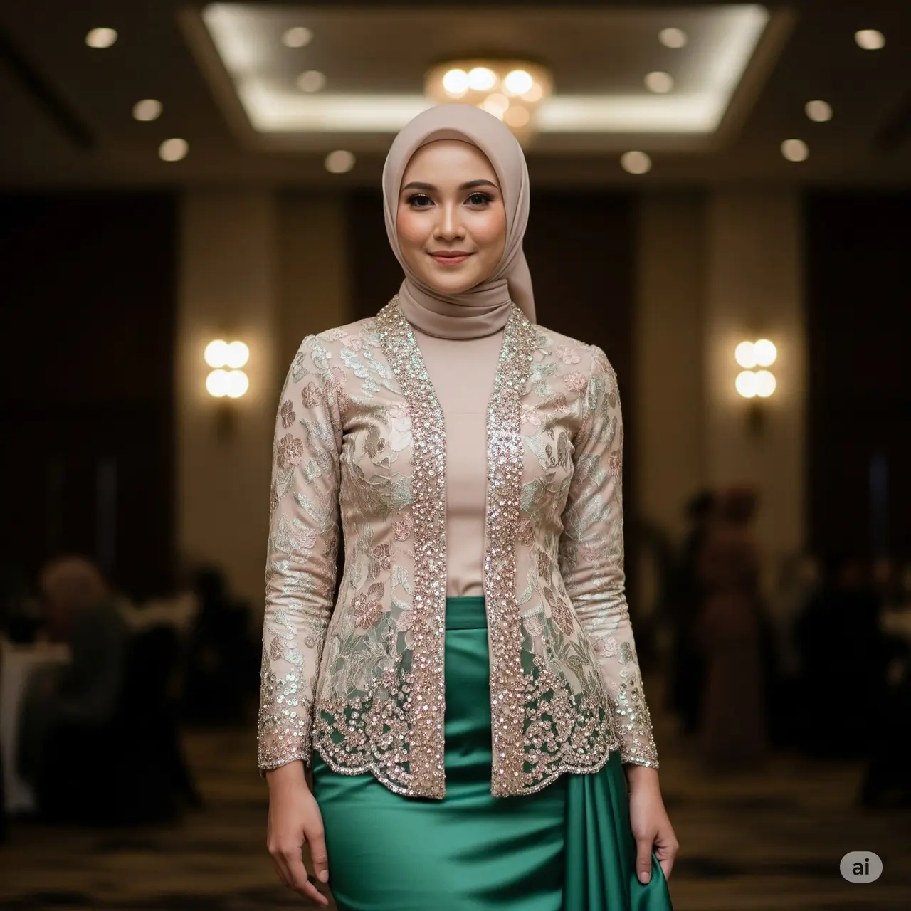 Kebaya Muslim Modern dengan Rok Satin Panjang. Foto: Gemini