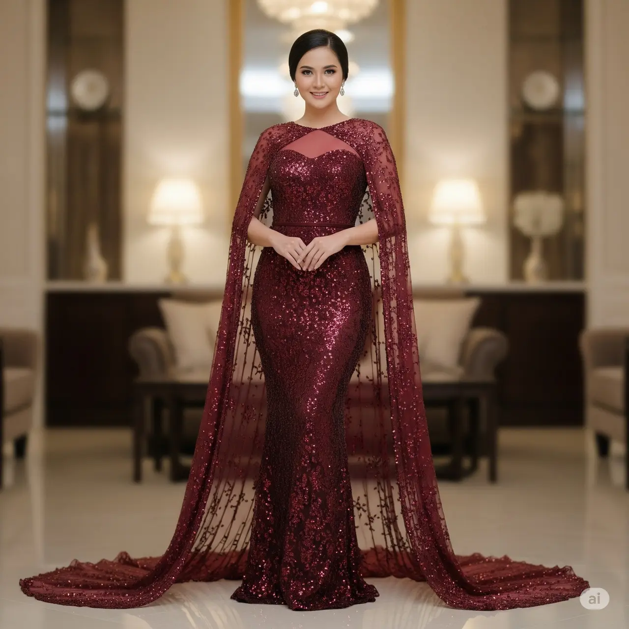 Model Long Dress Brokat Cape Elegan 2025