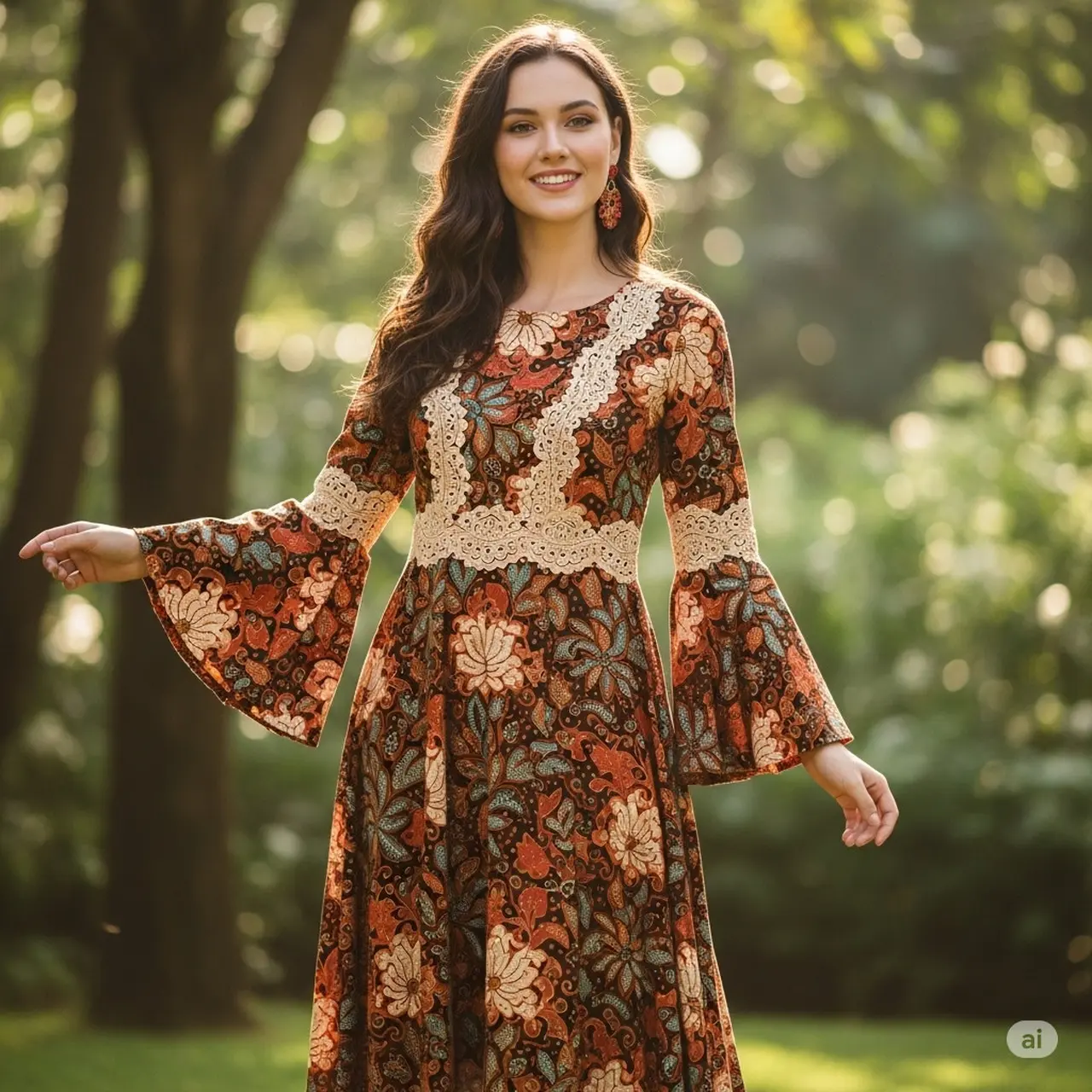 6 Inspirasi Batik Lengan Lonceng High-Low Elegan untuk Pesta Malam, Tren Favorit di 2025