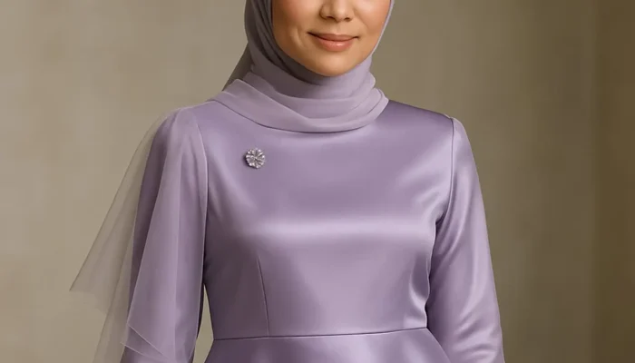 7 Gaun Pesta Panjang Berhijab Berbahan Satin, Tampil Modis dan Nyaman