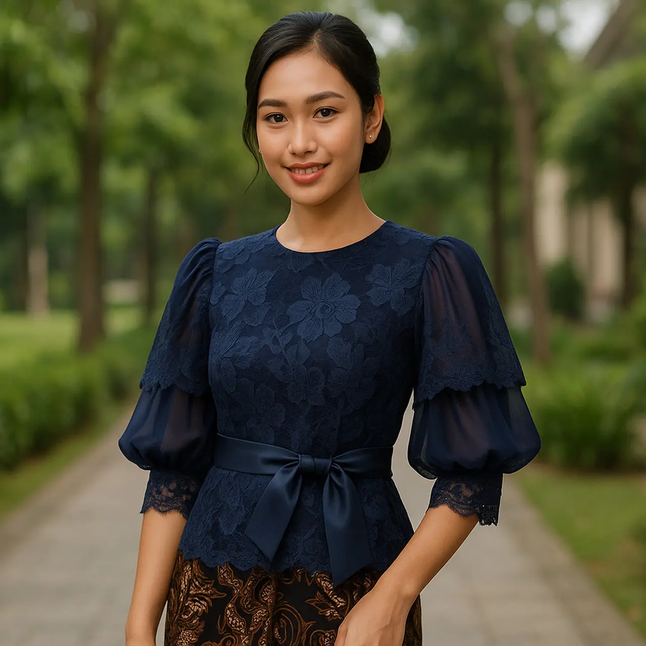 7 Inspirasi Batik Brokat Lengan Balon Dua Lapis, Elegan dan Modern untuk Momen Istimewa