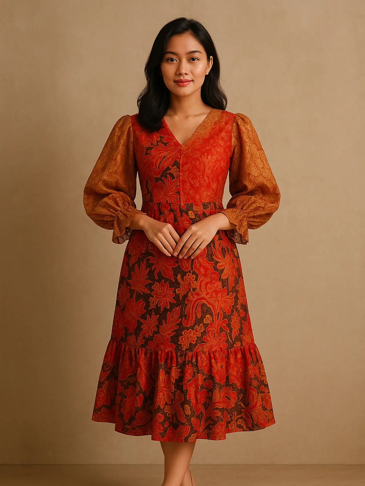 8 Dress Batik Kombinasi Brokat Lengan Balon untuk Meriahkan HUT ke-80 RI