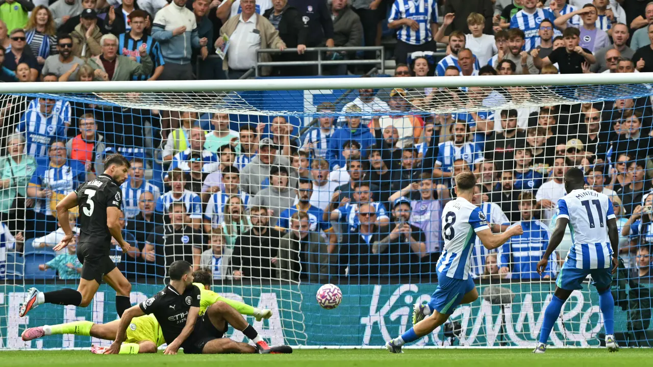 Selebrasi Brighton saat mengalahkan Manchester City di Liga Inggris 2025/2026 (AFP)