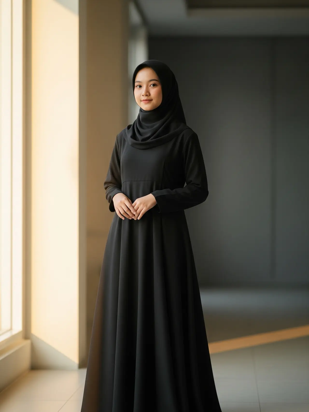 Model Gamis Hitam Polos Remaja Terbaru 2025/Gamis Hitam A-Line Minimalis